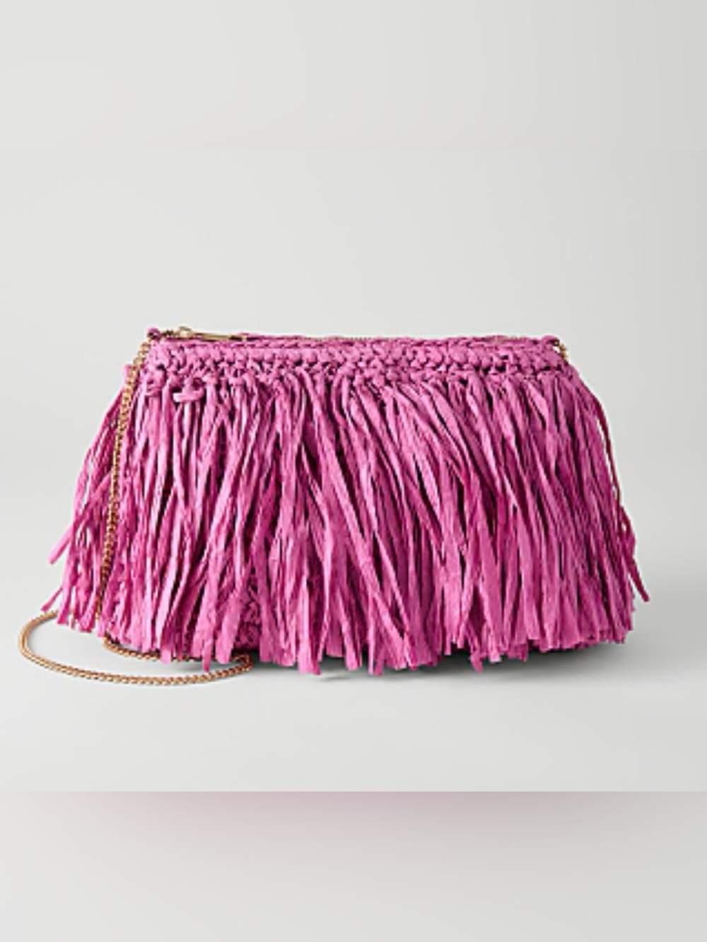 Ann Taylor Raffia Fringe Clutch Party Bag in Pink